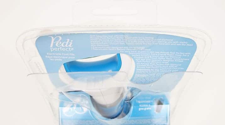 Opening up the plastic blister pack on the Amope Pedi Perfect electric foot file