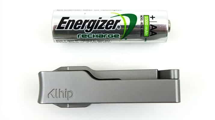 Khlip ultimate nail clipper size comparison to AA battery